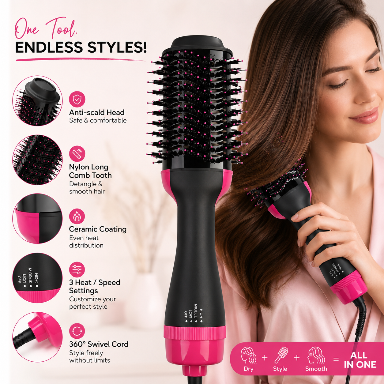 One Step Hot Air Brush (Dryer + Straightener)