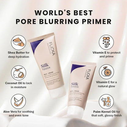 Flicka Silk Touch - 3 in 1 Moisturizer,Primer & Sunscreen for Face - ORIGINAL BAR CODE SCAN